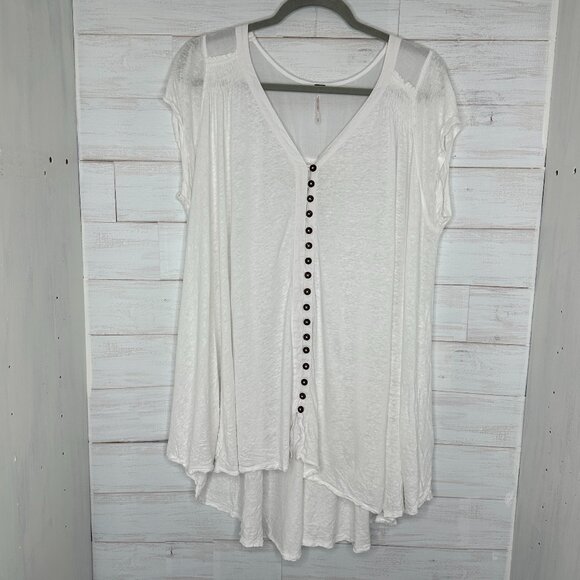 Free People Highland Tee Oversized Swing Knit Top Casual Linen Blend Size Medium - Picture 2 of 11